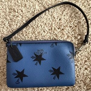 Coach Blue Leather Star Print Wristlet Clutch